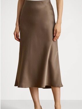 NWOT Dynamite Taupe Satin Midi Skirt
